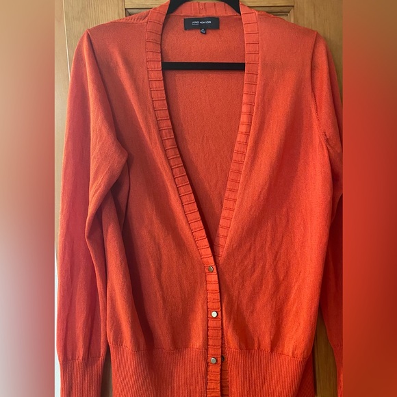 🎉HP🎉SWEATER Jones New York V Neck Orange Cardigan Rayon nylon Size OX - Picture 1 of 7